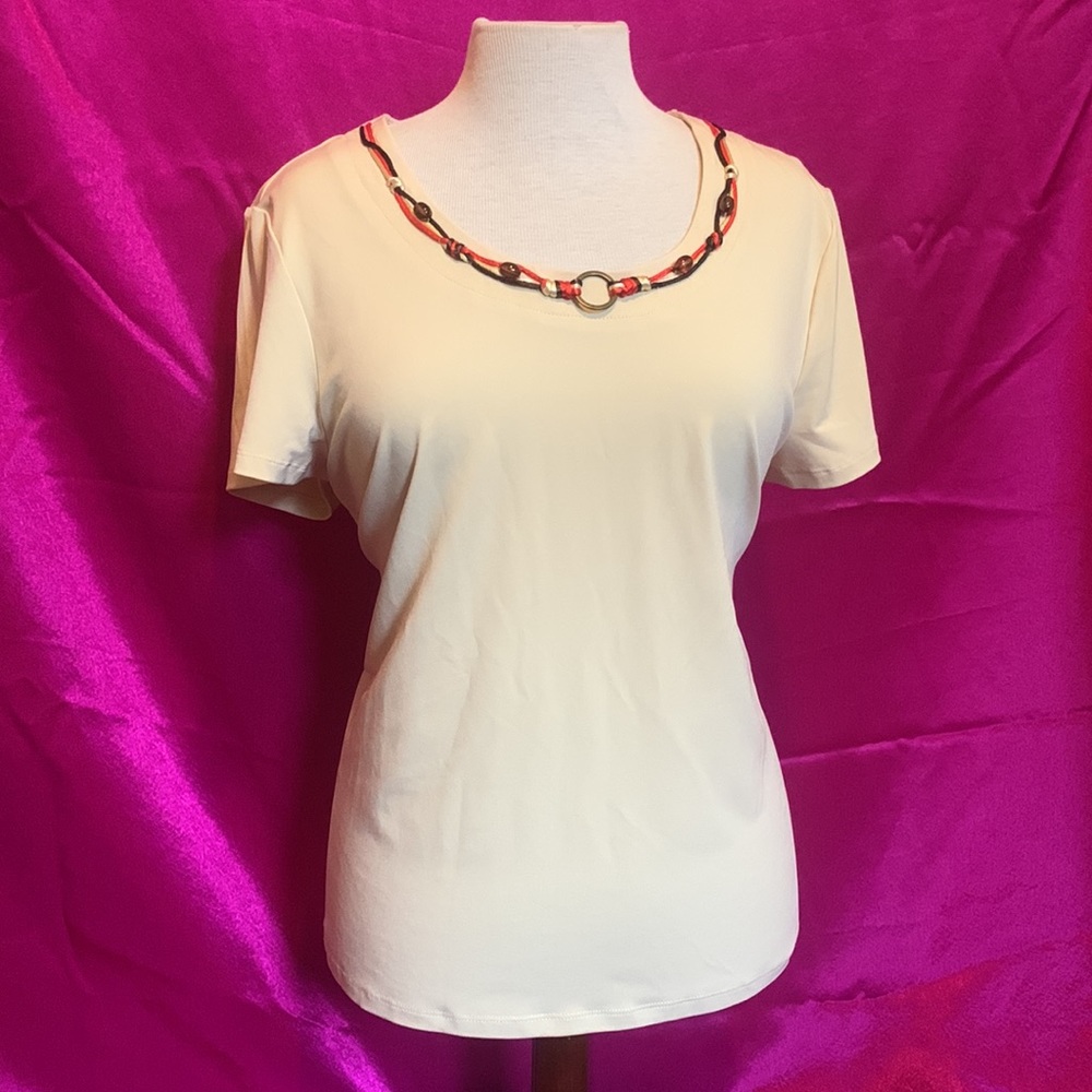 Soft yellow TanJay Top with string and bead work.size m